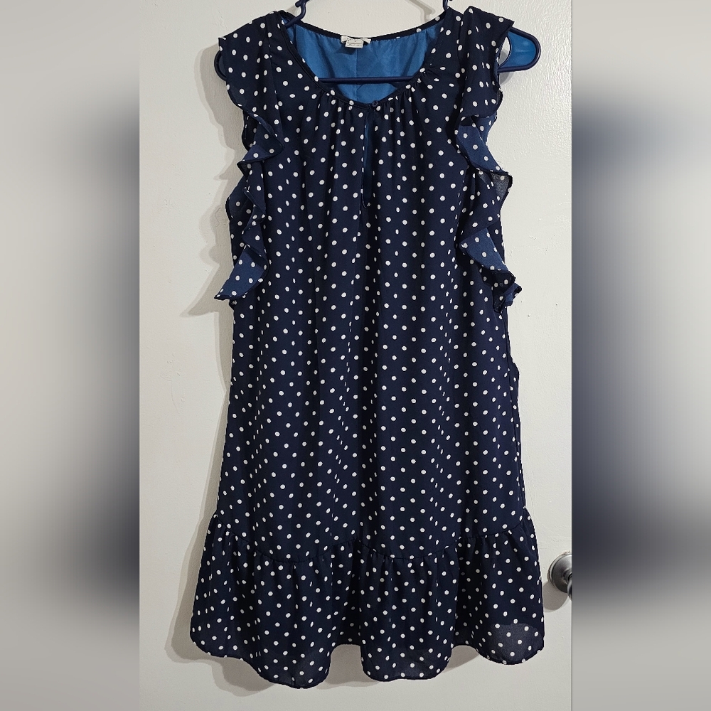 J. CREW Dress Womens Small Blue‎ White Shift Polka Dot Short Sleeve Lined Preppy